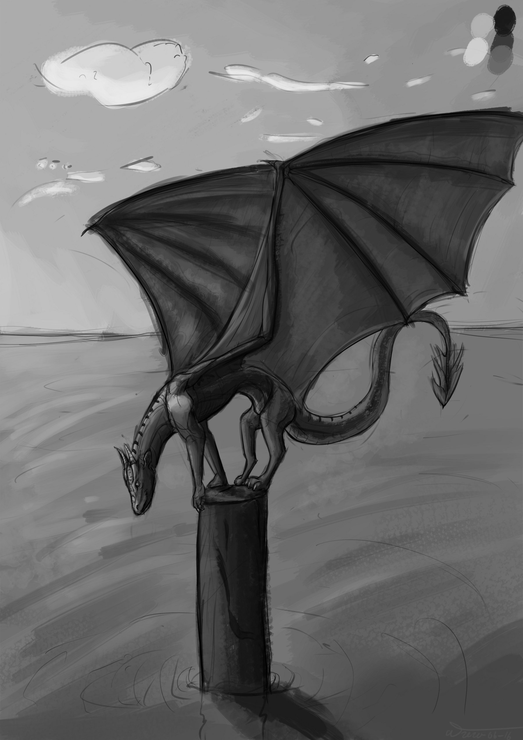 Sketch of a dragon on a pole