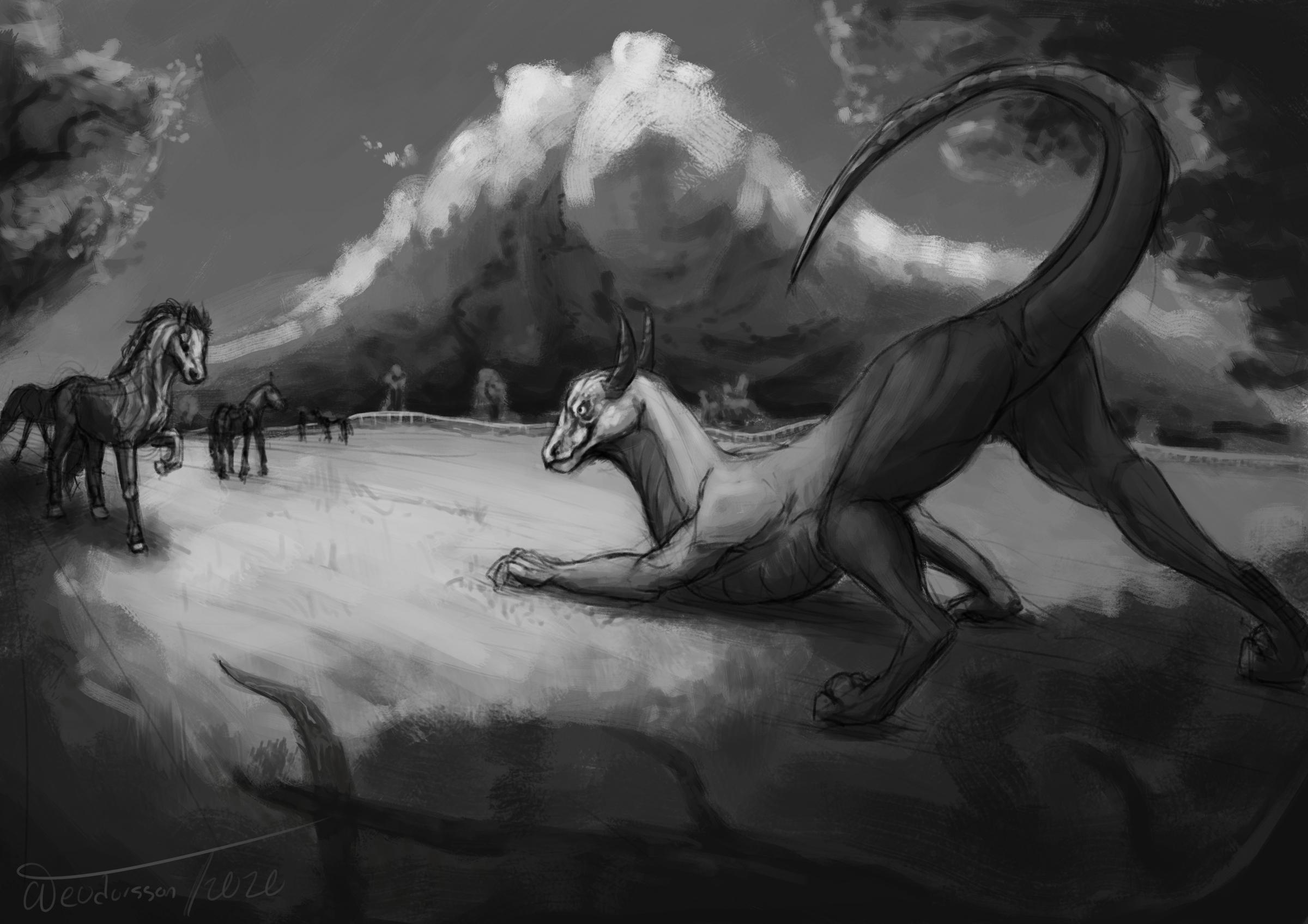 Dragon and horse value study