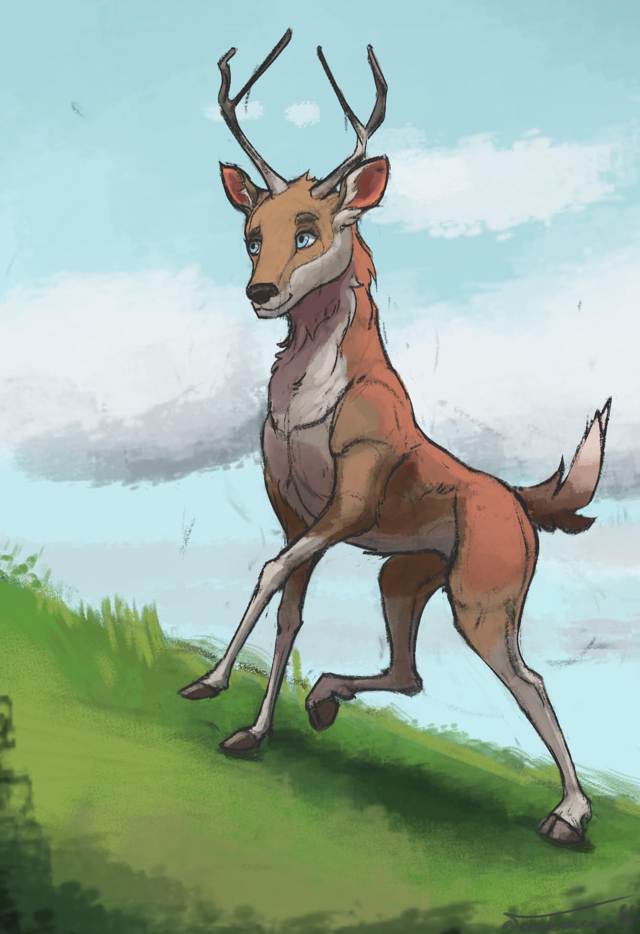 drawing of a deer on a slope