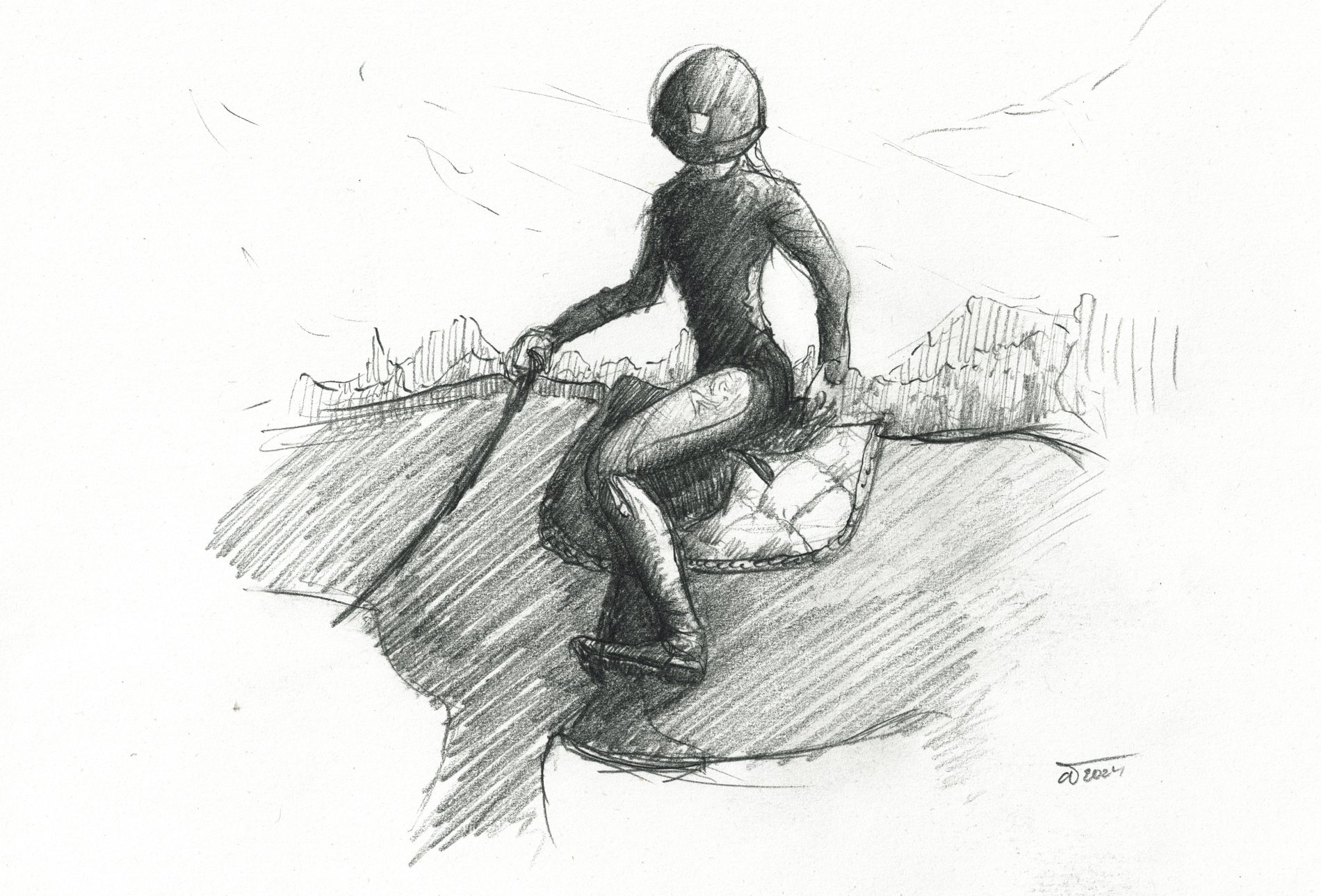 Pencil sketch of a horse rider